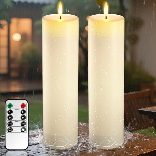 14 x 4 Large Flameless Candles with Remote & Timer, Waterproof Outdoor Battery Operated Candles LED Electric Flickering Flameless Pillar Candle for Patio Porch Lanterns Home Decor Easter, 2 Pack