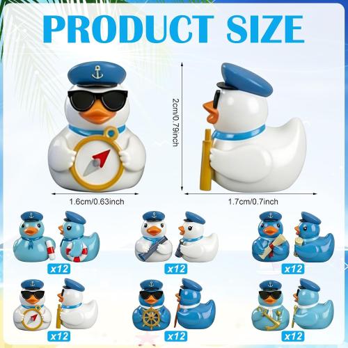 72 Pcs Mini Sailor Cruise Ducks Bulk for Hiding Tiny Resin Blue Cruise Ducks Miniature Sailor Duck Figurines for Ship Nautical Birthday Carnival Party Favors Gift Decoration