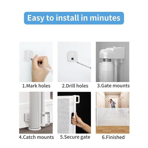 Retractable Baby Gate for Doorways and Stairs, Mesh Safety Gate for Pet, Indoor & Outdoor Use, One-Hand Operation, Easy Installation, 34 Tall, Expands to 120 in Wide White