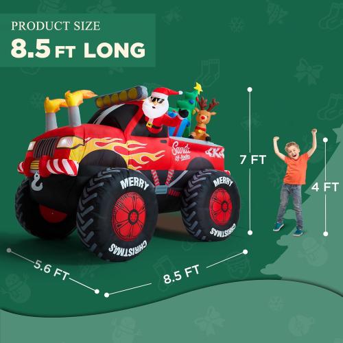 8.5 FT Long Santa in Monster Truck Christmas Inflatables Outdoor Decorations, Christmas Blow Up Santa Claus Yard Decorations for Garden Lawn Xmas Decor