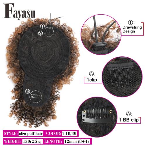 Afro Puff Drawstring Ponytail with Kinky Curly Hair Clip in Bangs Short Ponytail Extension Black Girl Updo Hairpieces for Black Women (T30)