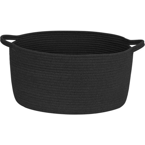 17x12x8 Black Woven Storage Basket, 17x12x8 Cotton Rope Baskets for Organizing Dog Toy, Gift, Book, Towel, Cloth, Shoe, Decorative Wicker Storage Bin for Shelves, Closet, Bathroom, Living Room