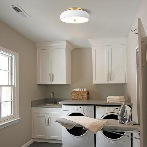 Dimmable LED Ceiling Light Fixture, 2700K-6000K 5CCT Modern Mid-Century Semi Flush Mount Ceiling Light, White Close to Ceiling Lamp for Kitchen, Laundry Room, Bedroom, Hallway, 11.8in