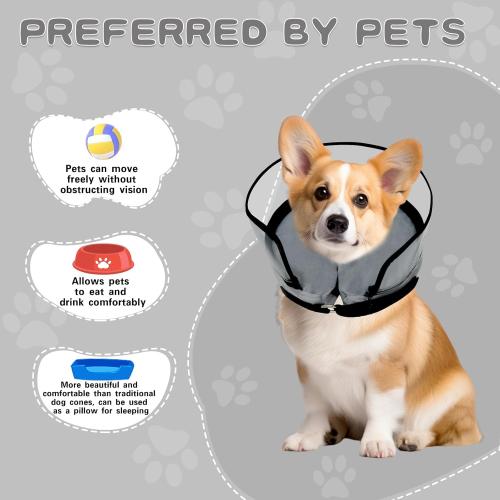 Dog Cone, Dog Surgery Collar, Inflatable Cones for Small Medium Large Dogs, Grey Recovery Collar, Does not Impede Vision (L Grey)