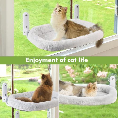2PC Cat Window Perch with Bolster Foldable Cat Hammock Cushion Bed for Window with Metal Frame, Large Suction Cups Cordless Window Resting Seat for Indoor Cats (Cushion Bed, 2PC)