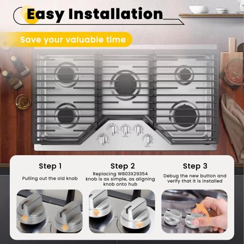 WB03X29354 Stove Knob (5PCS), WB03X29354 for GE Stove Knobs Replacement 4585908 AP6327766 PS12296156, for GE WB03X29354 Burner Knob, Fits Models PGP7030SL1SS PGP7036SL1SS PGP9036SL1SS