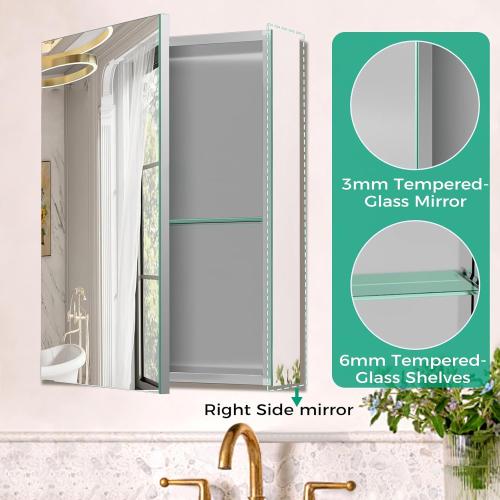 Medicine Cabinet Mirror,Bathroom Mirror with Storage 14 x 18 in | ﻿ Bathroom Medicine Cabinet With Mirror And Adjustable Shelves, Aluminum Recessed or Wall Mounted Medicine Cabinets