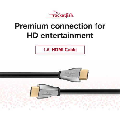 Rocketfish 4K UltraHD/HDR in-Wall Rated HDMI Cable - HDMI Cable Supports 4k Ultra HD & Dolby Atmos - Premium Cable for HDR & Quality Audio - Premium & Durable Black HDMI Cable - 1.5'