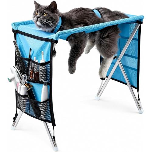 Pet Grooming Bath Stand for Small Medium Dogs & Cats, Adjustable Dog Bathing Table with Non-Slip Triangular Frame, Grooming, Nail Trim, and Pet Care Accessory(Blue)