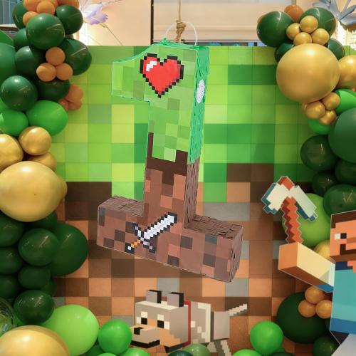 PCFING 20 Inch Pixel Number 1 Piñata with 30 Inch Piñata Stick Blindfold Confetti for Boy Girl Adults Birthday Party Decorations, Anniversary Celebration, Fiesta