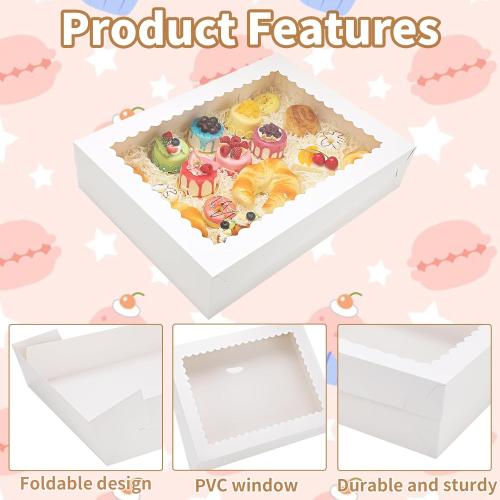 10 Sets Sheet Cake Boxes with Lids, Large 19x14x4 Inch Rectangle Quarter Sheet Cake Boxes with Window for Bakery Cakes Package