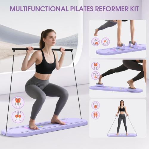 Foldable Pilates Board for Home Workout, 2025 New Pilates Reformer Set with Smart Timer, 7-in-1 Multifunctional Pilates Board Fitness Board, Pilates Reformer Machine Pilates Sliding Board