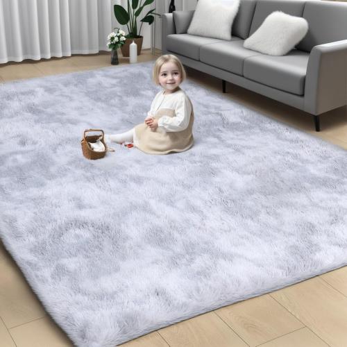 Large Area Rug, Thickened Fluffy Area Rugs for Bedroom, Ultra Soft Non-Slip Large Fuzzy Rug, Bedroom Rug Under Bed for Nursery, Kids, Girls, Boys Light Grey