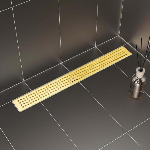 SaniteModar Linear Shower Drain, Gold Shower Drain 28 inch with Removable Grate,Brushed 304 Stainless Steel Linear Drain with Hair Strainer & Leveling Feet