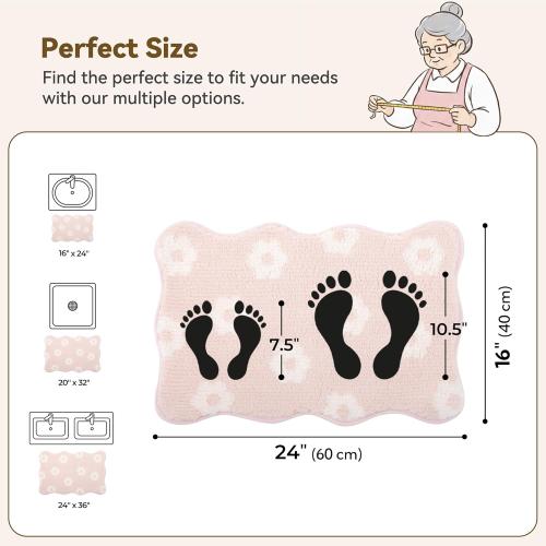 GRANNY SAYS Cute Floral Bathroom Rugs 16 x 24,Non-Slip Flower Beige Bath Mats for Bathroom, Plush Shag Absorbent Microfiber Ultra Soft Bath Mat, Washable Rug for Tub, Shower, Bedroom，Pink