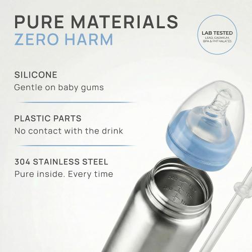 3-in-1 Stainless Steel Baby Bottle – Newborn to Toddler Sippy and Straw Cup, Leak-Proof Insulated, Ages 0–4, 8 oz Blue