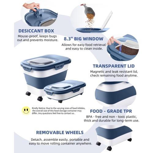 Rice Storage Container,Collapsible Food Storage Containers with Rolling Wheel Airtight Locking Lid,Flour Storage Container with Cup and Scoop,Suitable for Food,Rice,Pet Food,Flour