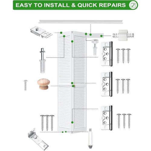 24IN Bi-fold Door Track Kit, 1Kit White Bi-fold Door Hardware kit with Track Closet Door Track Repair Tool Kit Included Full Accessories for Double Door, Folding Door, Accordion Door‼️missing pieces‼️