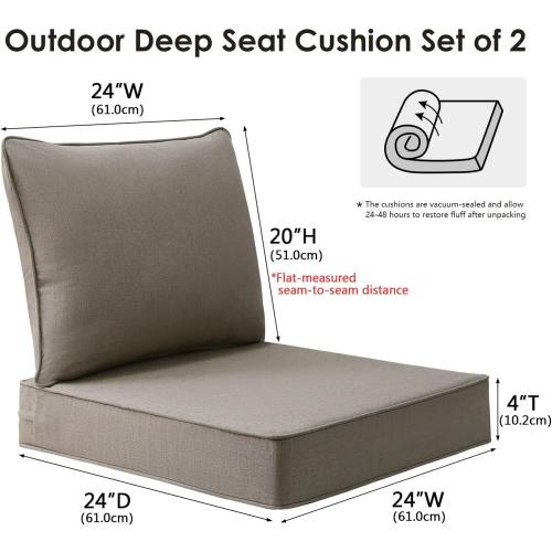 Unimatta Sunbrella Outdoor Patio Chair Cushions Set, 24 x 24, Set of 2, Water-Repellent, Fade Resistant, Deep Seat Cushion for Backyard, Couch, Sofa and Patio Furniture, Cast Shale