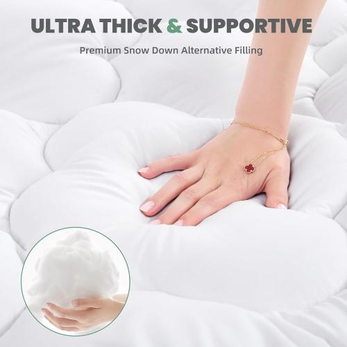 BDEUS Twin Mattress Pad, Extra Thick 1450GSM Mattress Topper, Four Leaf Clover Soft Mattress Protector Cover with 21 Deep Pocket for Back Pain Relief, 3D 7D Down Alternative Fill Overfilled, White