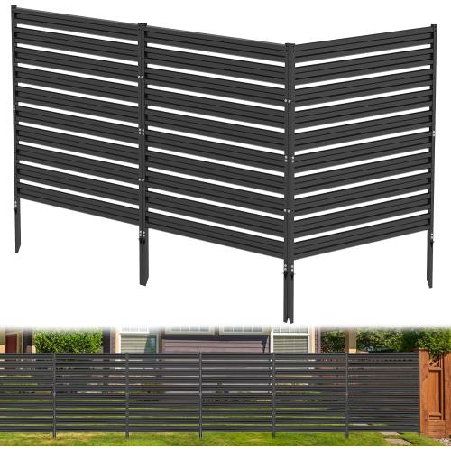 Metal Privacy Fence Panels for Outside, 42 H x 38 W (3 Panels) Air Conditioner Fences, Pool Equipment Enclosure Trash Can Fence, No Dig Privacy Screen Fencing for Outdoor, Black (Missing parts)