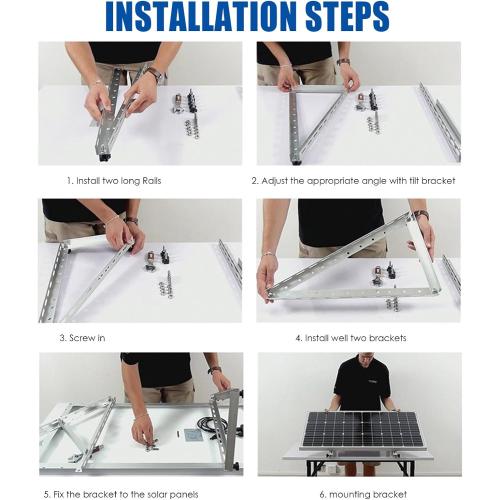 Solar Panel Mount Brackets, 2 Sets 45 inch with Foldable Tilt Legs, Suitable for 2-4pcs 180 200 300 400 500 Watt Solar Panel, Adjustable Mounting Brackets for Roof, RV, Boat, and Off-Grid