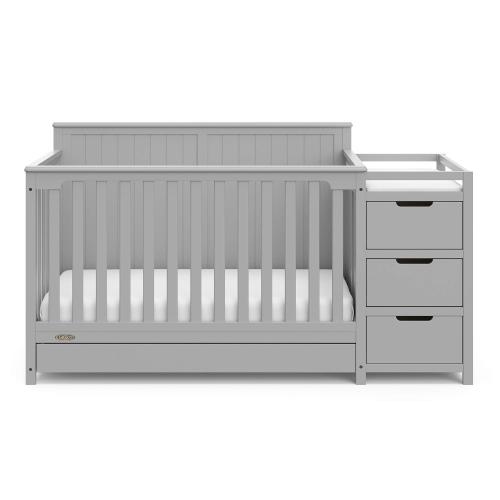 Graco Hadley 5-in-1 Convertible Crib & Changer (Pebble Gray) – GREENGUARD Gold Certified, Fits Standard Crib Mattress, Converts to Toddler Bed and Full Bed, 4 Adjustable Mattress Heights