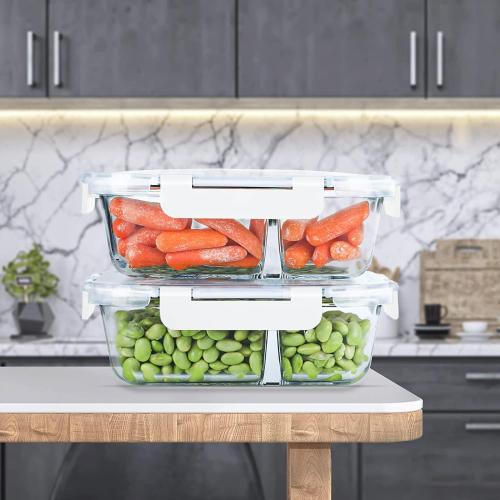 10 Packs 30oz Glass Meal Prep Containers 2 Compartments,Glass Food Storage Containers with Lids,Airtight Lunch Bento Boxes,Oven,Freezer and Dishwasher Safe, White