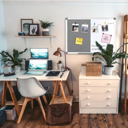 Combination Magnetic Whiteboard & Fabric Board,Dry Erase Board Bulletin Board 36x24inches Combo Vision Board for Wall,Home,School,Office