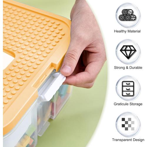 Toys Organizer Storage Case for Lego Box Kids Toy Stackable Building Blocks with Lids Bins Adjustable Lego Storage Containers Plastic Toy Box 3 Layer (Lemon)