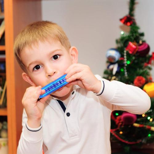 AMOR PRESENT Kids Harmonica, 2PCS for Toddlers 10 Holes Translucent with Case, Party Birthday Gifts (Orange and Blue)