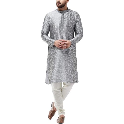Size XL 42 Color Silver and white pants Sojanya (Since 1958 Men'S Silk Blend Gold Kurta And Off White Churidar Pyjama Set