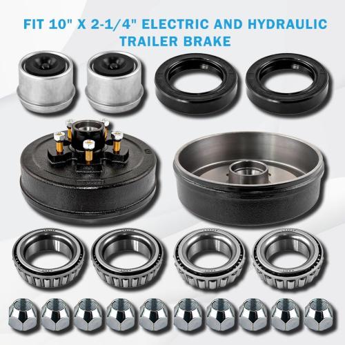 5 on 4.5 Trailer Brake Drum,10 x 2-1/4 Trailer Brake Drum Kit for 3500lbs Traler Axle with L68149/L44649 Bearing and 1/2-20 Nuts - 22001K 008-247-05, 84546，2 Sets