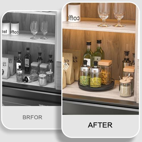 9 Oak Wood Lazy Susan Turntable Organizer, Lazy Susan for Cabinet Dining Table Pantry Wood Rotating Tray for Kitchen Countertop Coffee Table Decor Spinning Spice Can Organization and Storage Black