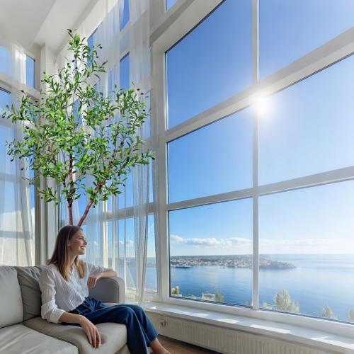 Faux Olive Tree Fake Tree Artificial Indoor 7 Feet (84 inches) Realistic Potted Silk Indoor Large Fruit for Home Offices, Living Rooms, Bedrooms, Stairs and Foyer Decor