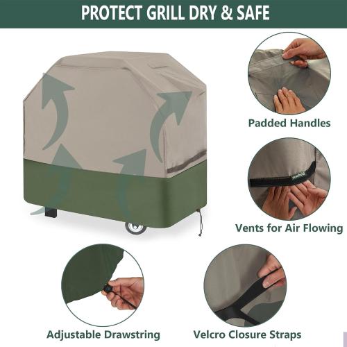 Rachmi Grill Cover for Outdoor Grill 76 Inch, 600D Water-Resistant Anti UV BBQ Cover Fits Weber, Char-Broil, Charcoal Gas Grill Up to 75 Inch Wide Fits Most 5-6 Burner Grills, 76Wx28Dx46H, Khaki/Green
