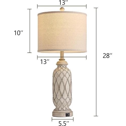 28 Table Lamps for Living Room Set of 2, Farmhouse Lamps for Bedroom with USB A C Charging Ports, Touch Lamps for Nightstand, 2 Bulbs Included