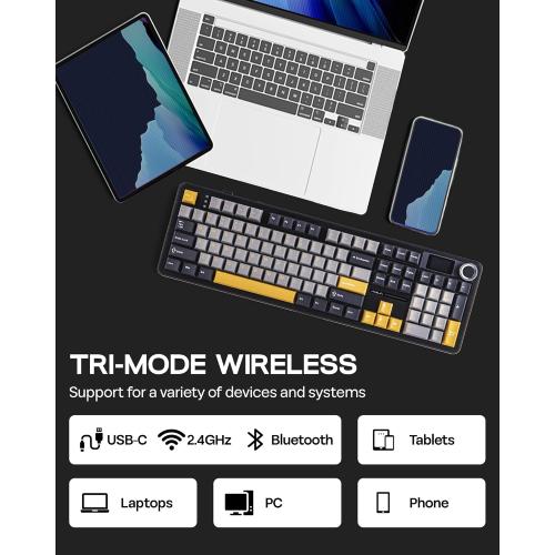 EPOMAKER X Aula F108 PRO Wireless Gaming Keyboard with Screen, 8000mAh Battery, 104 Hot-Swappable and Programmable Keys and Knob, RGB Backlight, for Mac/PC/Android (Grey&Yellow)