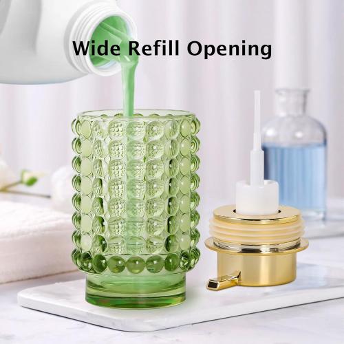 New Open for inspection 2pcs Glass Foaming Soap Dispenser, Green Foam Hand Soap Dispenser, 12 Oz Large Bottle with Gold Pump, Refillable Lotion Pump Container for Bathroom, Kitchen,Hand Soap, Dish Soap,Shampoo