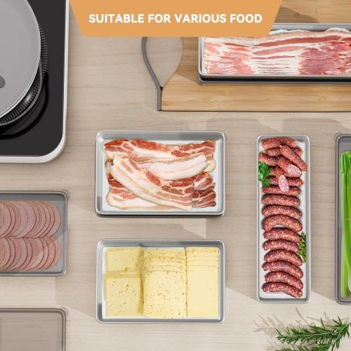 Freshmage Bacon Container for Refrigerator, 1 Pack 304 Stainless Steel Airtight Deli Meat Storage Container for Fridge Dishwasher Safe Long Kitchen Food Storage Containers with Lids with Elevated Base