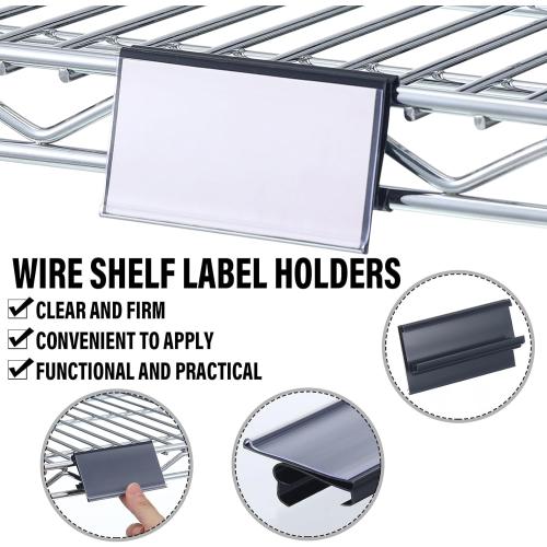 Kathfly 100 Pcs Wire Shelf Label Holders Compatible with Metro 1-1/4in Shelves, Plastic Wire Rack Label Holder 3 l x 1.25 H Price Tag Shelf Clips On, Black