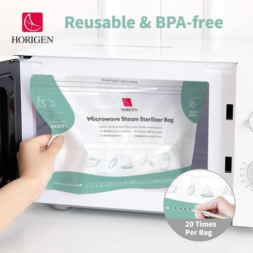 Larger Microwave Sterilizer Bags, Reusable Baby Bottle Sterilizer Bags(20 Uses Per Bag), Microwave Steam Sterilizer Bags Great Cleaner for Baby Bottle and Pump Parts When Travel and Work(16 Packs)