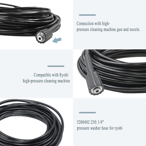 1/4-Inch X 25' Pressure Washer Hose, 3300 PSI Kink Resistant, with M22 Fitting, Power Washer Hose Replacement for Ryobi, Troy Bilt, Greenworks, CRAFTSMAN & More High PressureWashers