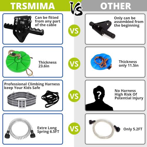 150/180/200 Feet Zip Line Kit for Kids and Adult Up to 330 lb - Updated Removable Design Trolley and Thickened Seat Rust Proof W/Safety Harness - Zipline Kits for Backyard