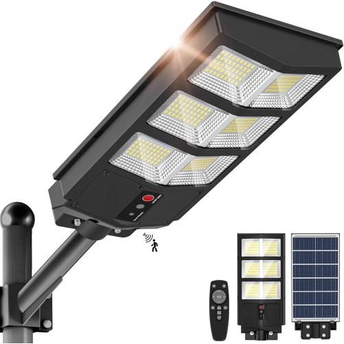 Solar Lights Outdoor - Wide Angle 6500K Solar Street Lights Outdoor Motion Sensor, Street Light IP66 Waterproof, Parking Lot Light Dusk to Dawn with Remote Control (1Pack)
