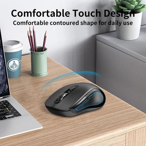 Wireless Mouse Ergonomic, Side Buttons Mouse, 2400 DPI, Silent and Anti Slip Roller Cordless Mice, 2.4Ghz with USB Receiver, 6 Buttons, Suitable for Laptop PC Chromebook and Windows 11/10/7 - Black
