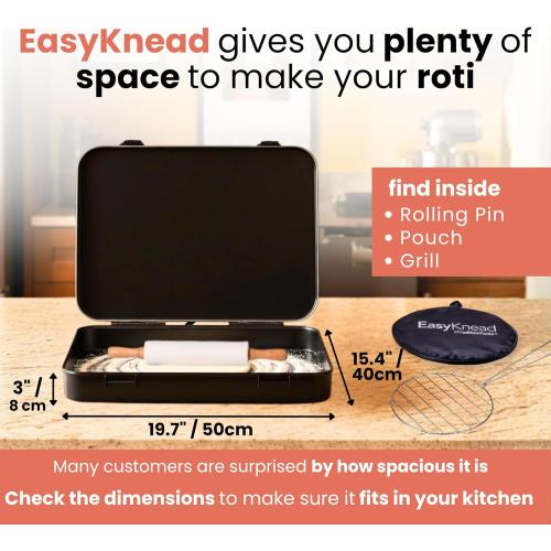 EasyKnead Roti Box with Lid and Rolling Pin and Roti Pouch and Roti Grill – Rotibox for Rolling Roti - Roti Making Box for Chapati, Paratha, Puri – Non-Slip Kneading Board Rotibox