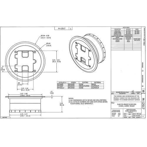 TRADESELECT RF406ALU Floor Box Cover with 15A 125V Outlet Included, Aluminum