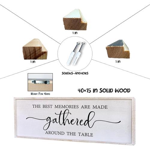The Best Memories Are Made Gathered Around The Table Wall Decor 40x15 Large Rustic Farmhouse Dining Room Wood Framed Modren Signs Kitchen Home Simple Hanging Wall Art (White)