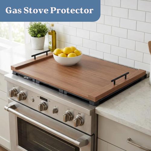 (missing 1 screw of 4 for the handle) Walnut Finish Stove Top Cover for Gas & Electric Range | 30x22 Rustic Noodle Board with Handles | RV Kitchen Workspace Saver